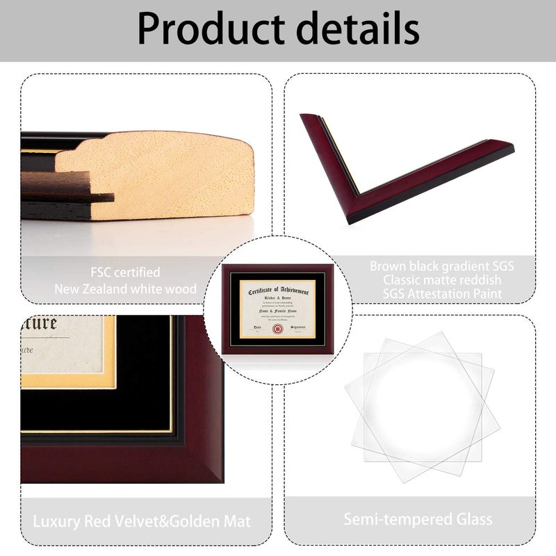 ELSKER&HOME Picture Frame - Classic Cherry Wood, 10.5x11 inches, Certificate Frame with Semi-Tempered Glass, Velvet Mat, Black - Image 5